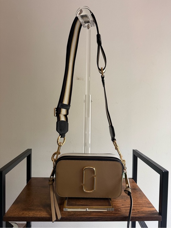 Marc Jacobs Handbags - Marc Jacobs Beige/Tan Snapshot Crossbody with Striped Strap